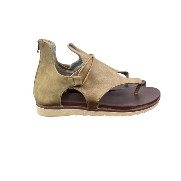 Womens Brown Zipper Back With Toe Loop & Rope Detail Ankle Sandals Size 42 - Picture 3 of 7